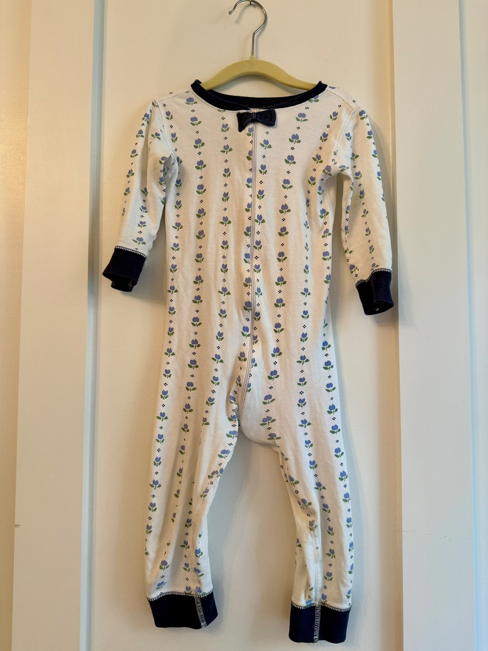 TBBC Floral Zip One-Piece Pajama - White with Navy Trim